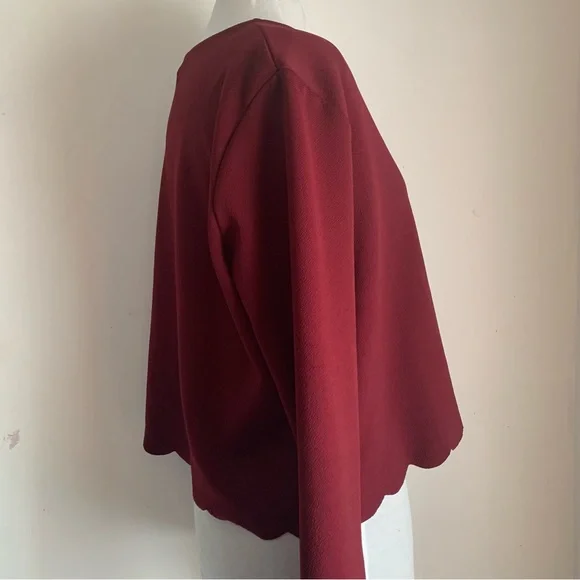 New Look Long Sleeve Top Burgundy Round Neck Stretch Waist Length UK Size 16 - Picture 7 of 8